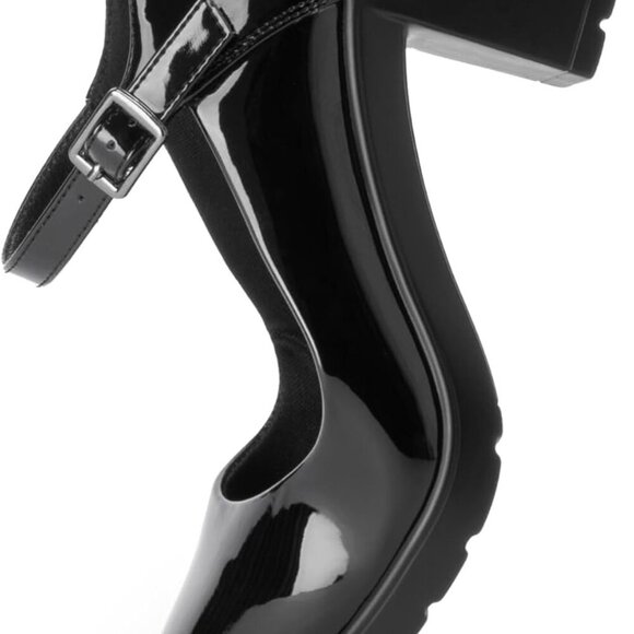 Women’s Mary Jane Heels Faux Leather Chunky Block Heel Size 5.5 Comfortable - Picture 5 of 6